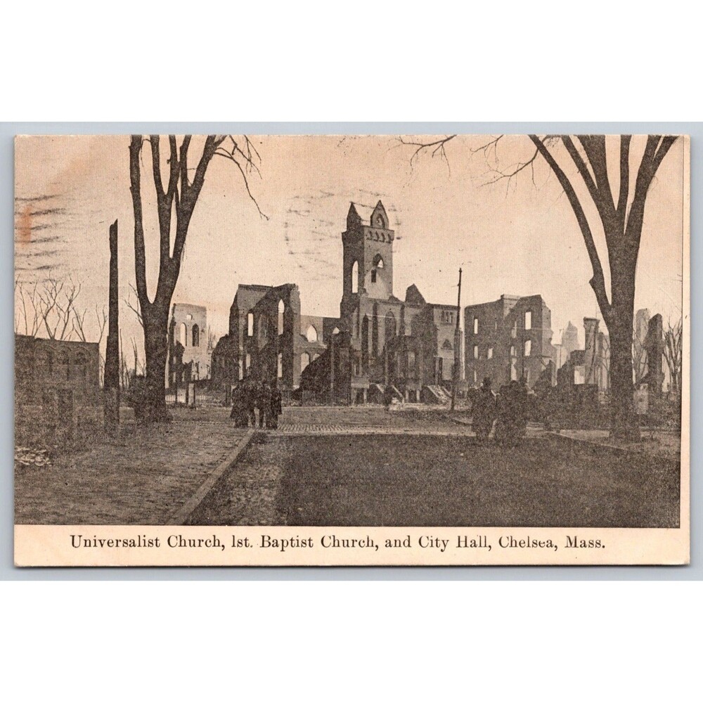 1908 Postcard Great Chelsea Fire Ruins City Hall Baptist Church MA Posted